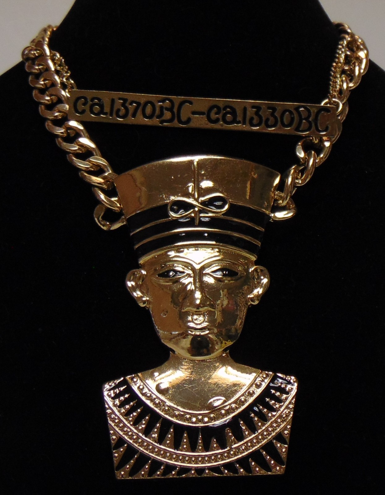 Large Shiny Gold Tone Egyptian Person Pendant Nrcklace