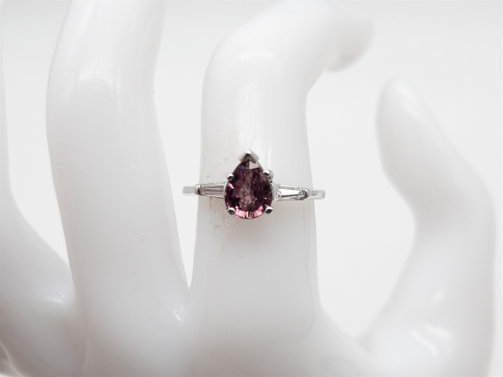 Vintage $4K 1.50ct NO HEAT Purple Pink Pear Sapphire Diamond 14k White Gold Ring