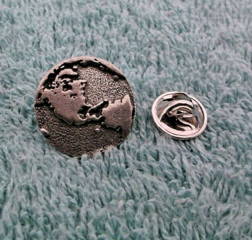 Vintage Clift Pewter World Globe Lapel Pin