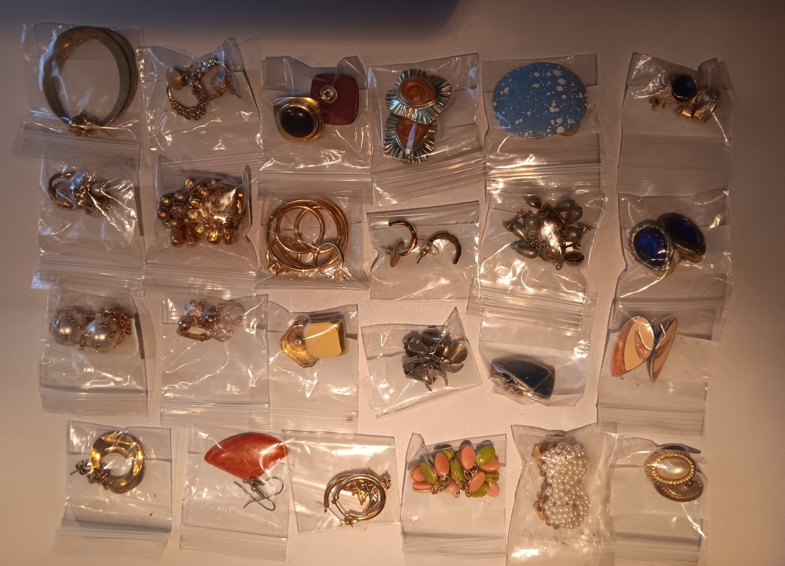 Large Lot Of 48 Earring Pairs: Clip On, Pierced, Stud, Dangle, Marked & Unsigned