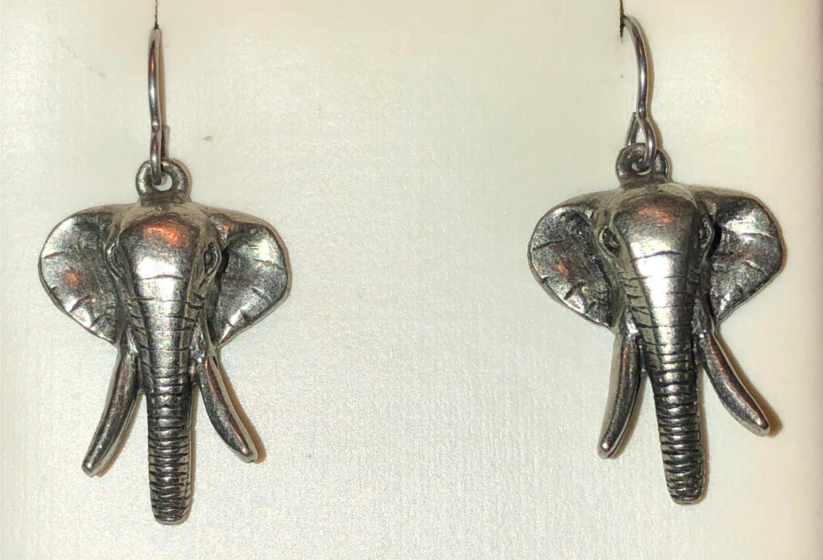 Silver Elephant Earrings Pewter Safari Drop Dangle Jim Clift GOP 80s Vintage
