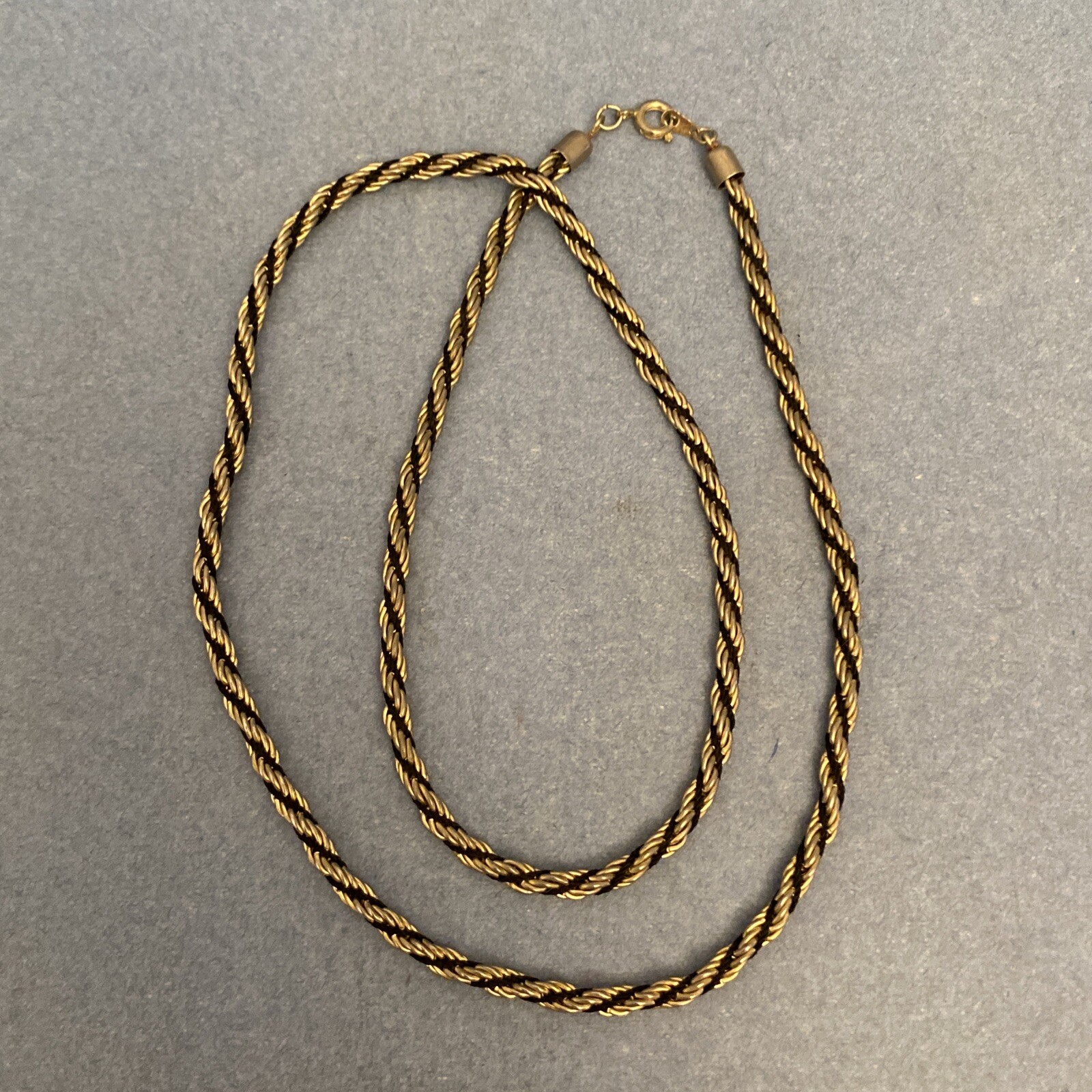 Gold Tone .15 Inch Wide Black Cord Wrapped Rope Chain Fashion Necklace 23.5 Inch
