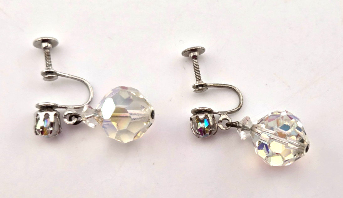 Laguna Clip On Earrings Crystal Drop Signed Vintage Screw Back