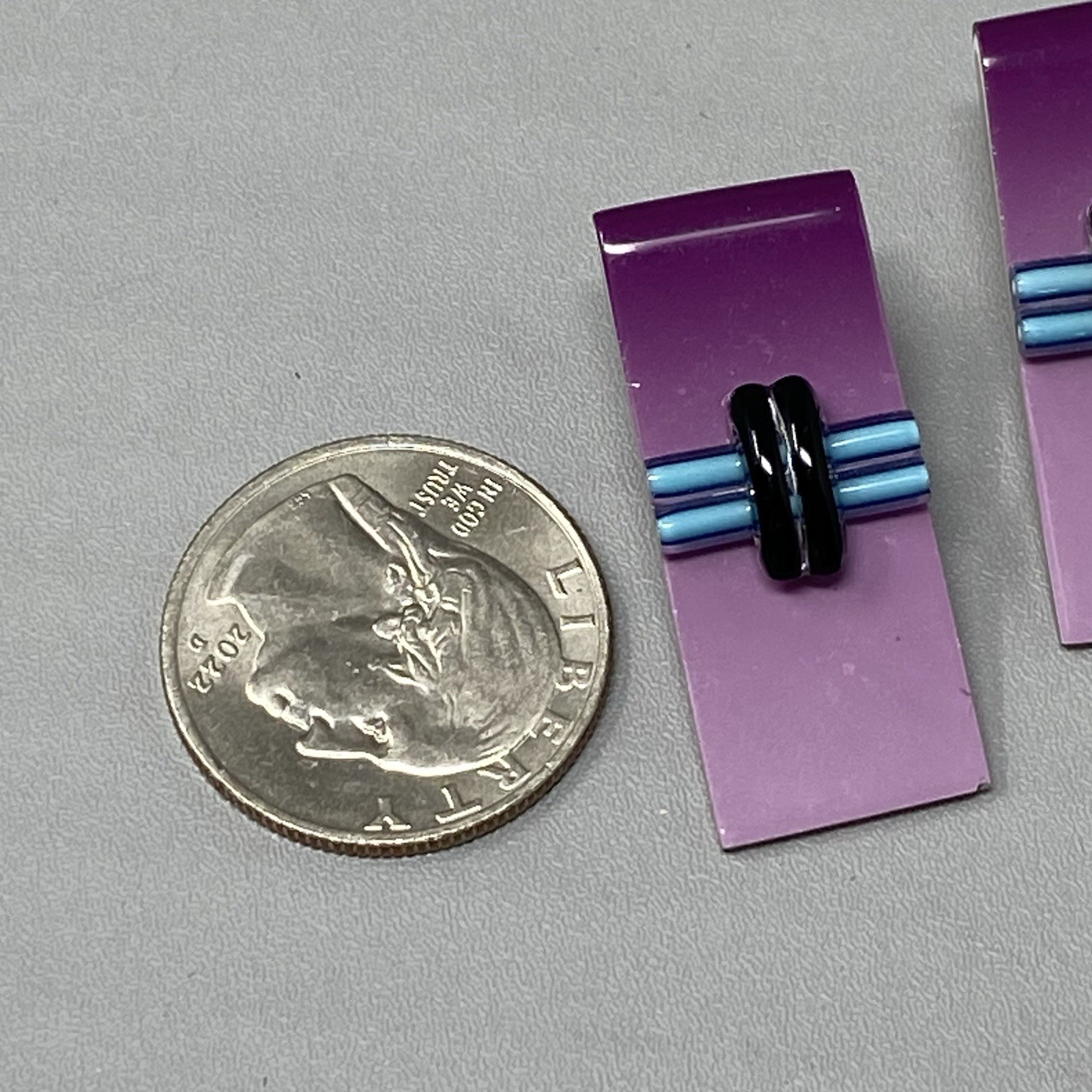 Purple Glass Earrings Pierced Blue Black Fused Lampwork Dangle Drop Rectangle