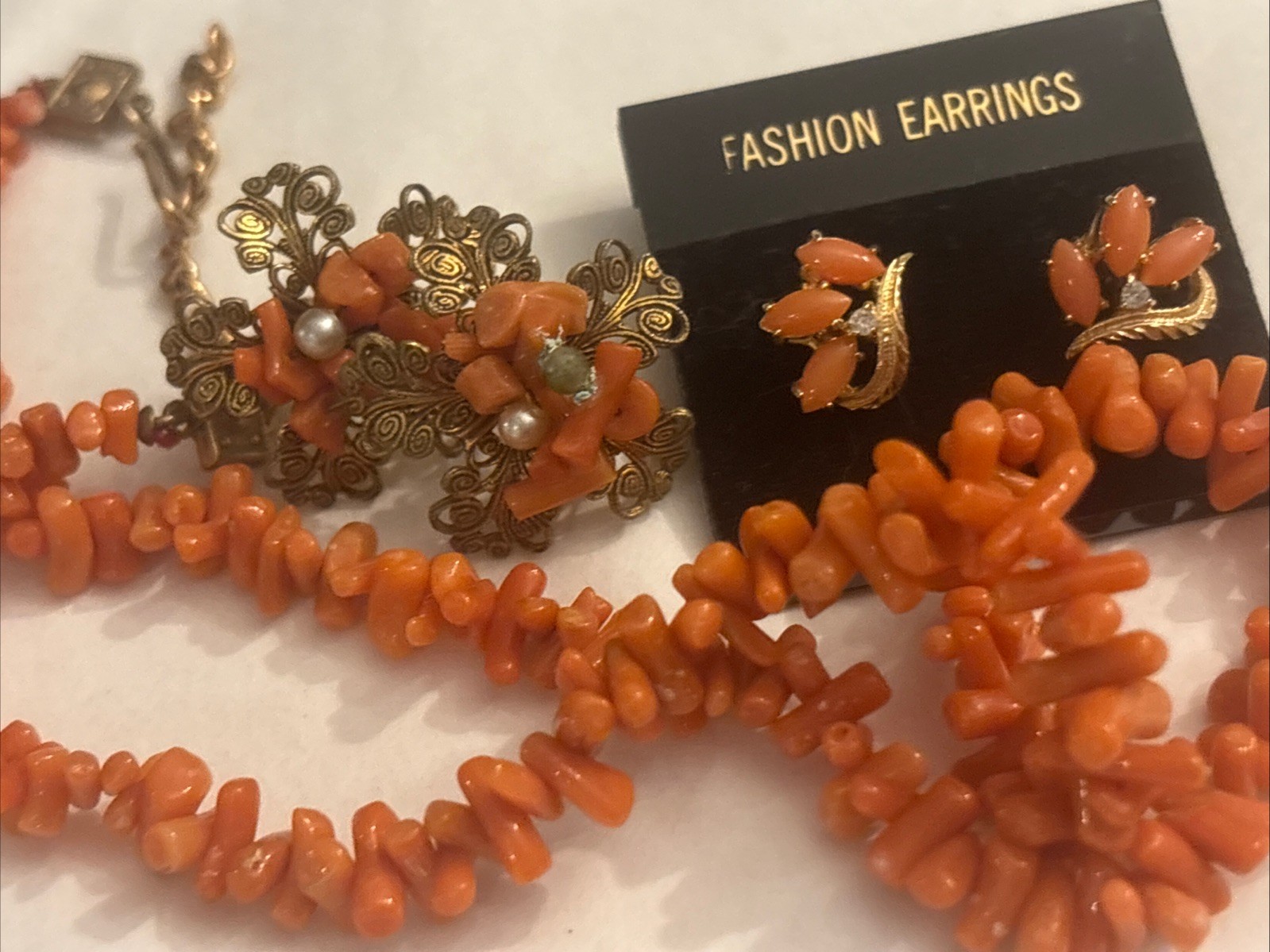 Mixed Huge Vtg Costume Jewelry Lot Orange, Amber, Yellow, Coral Colored Jewelry