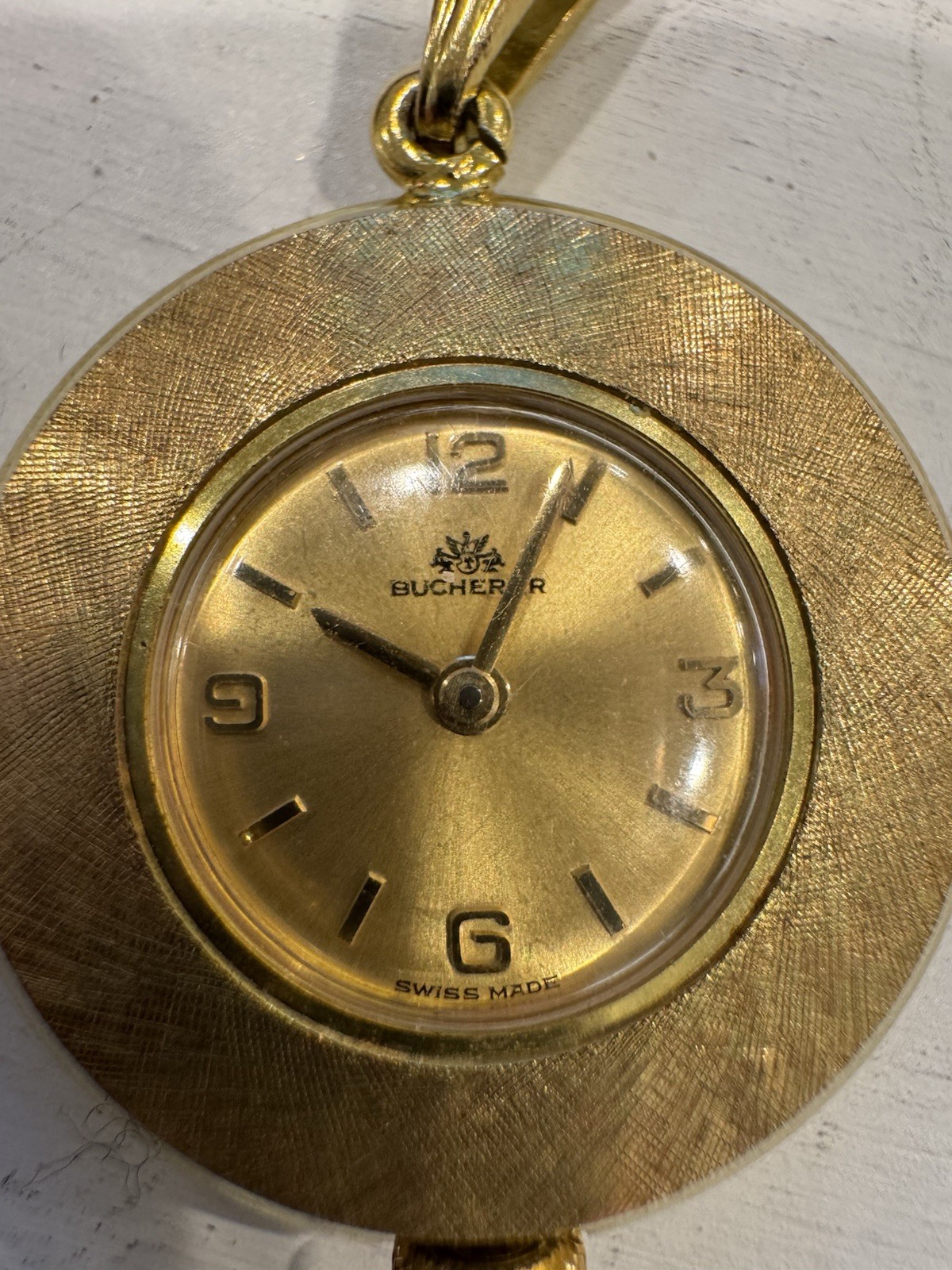 Vintage Bucherer Pendant Watch: 17 Jewel Gold-Tone Manual Wind- Working
