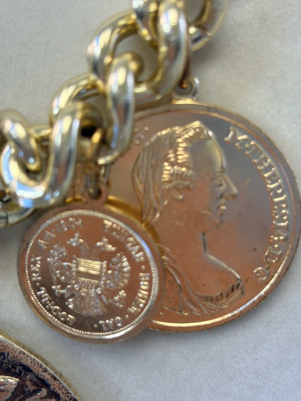 Vintage Heavy Chunky Gold Tone Roman Coin Necklace 128g Runway Statement Jewelry
