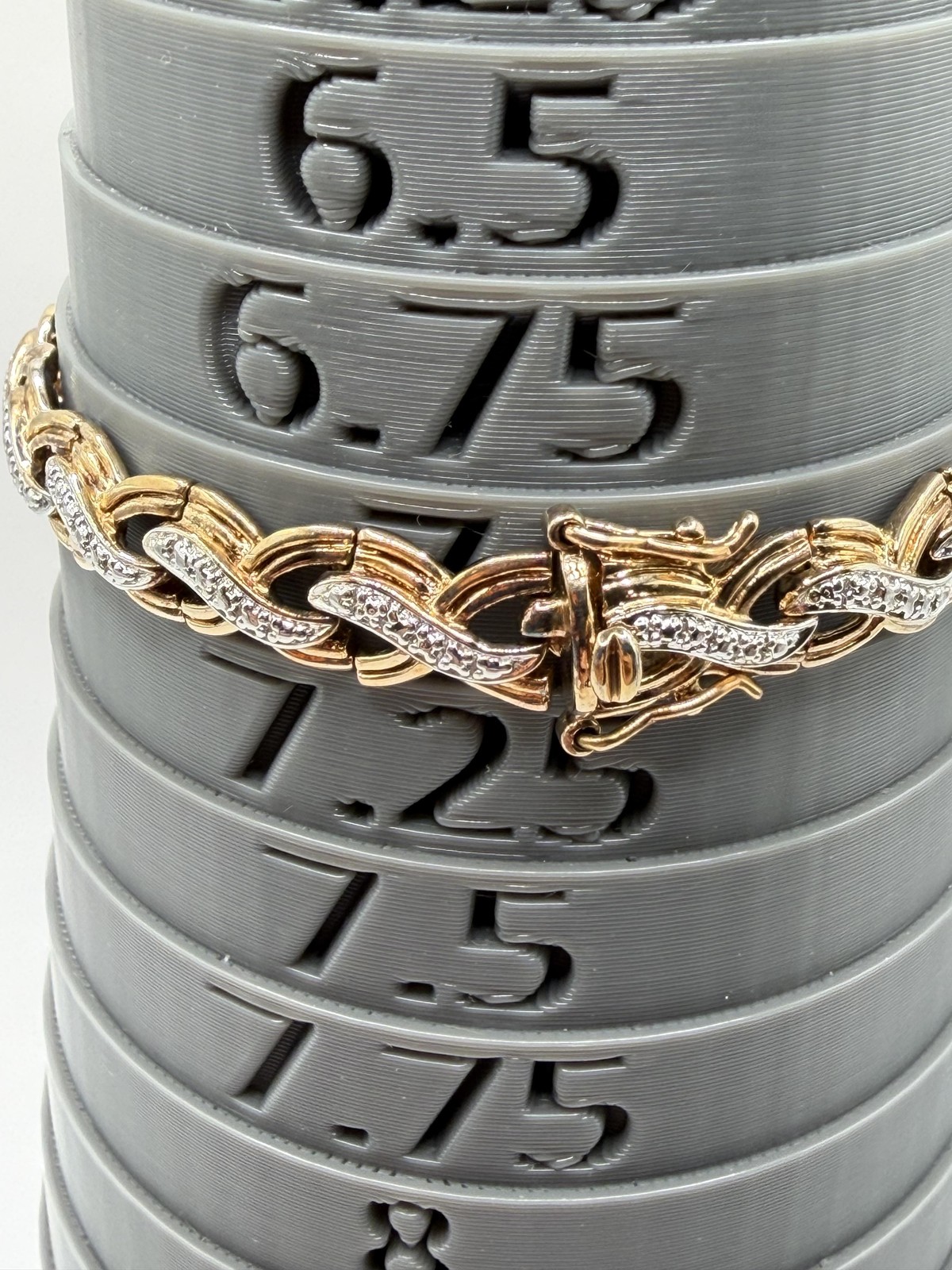 925 STERLING GOLD TWO TONE WAVE LINK BRACELET PAVE CRYSTAL ACCENTS BOX CLASP