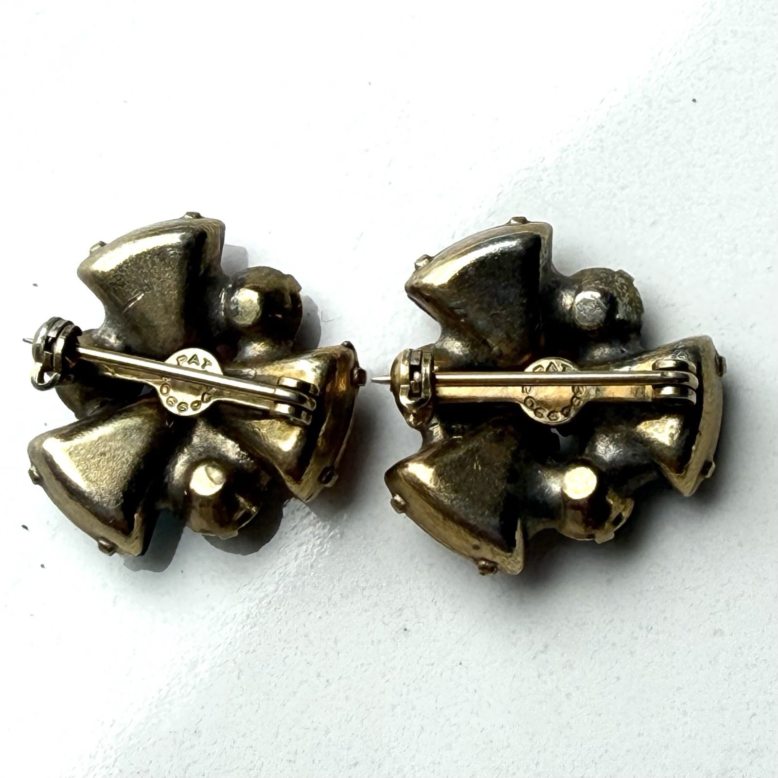 Vintage Rhinestone Scatter Collar Brooch / Pin Pair Multicolor Stones Gold Tone