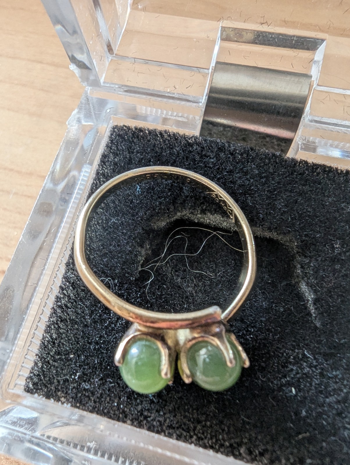 Vintage 18kt Yellow Gold Natural Jade Double Bead Woman’s Ring, laser Plated