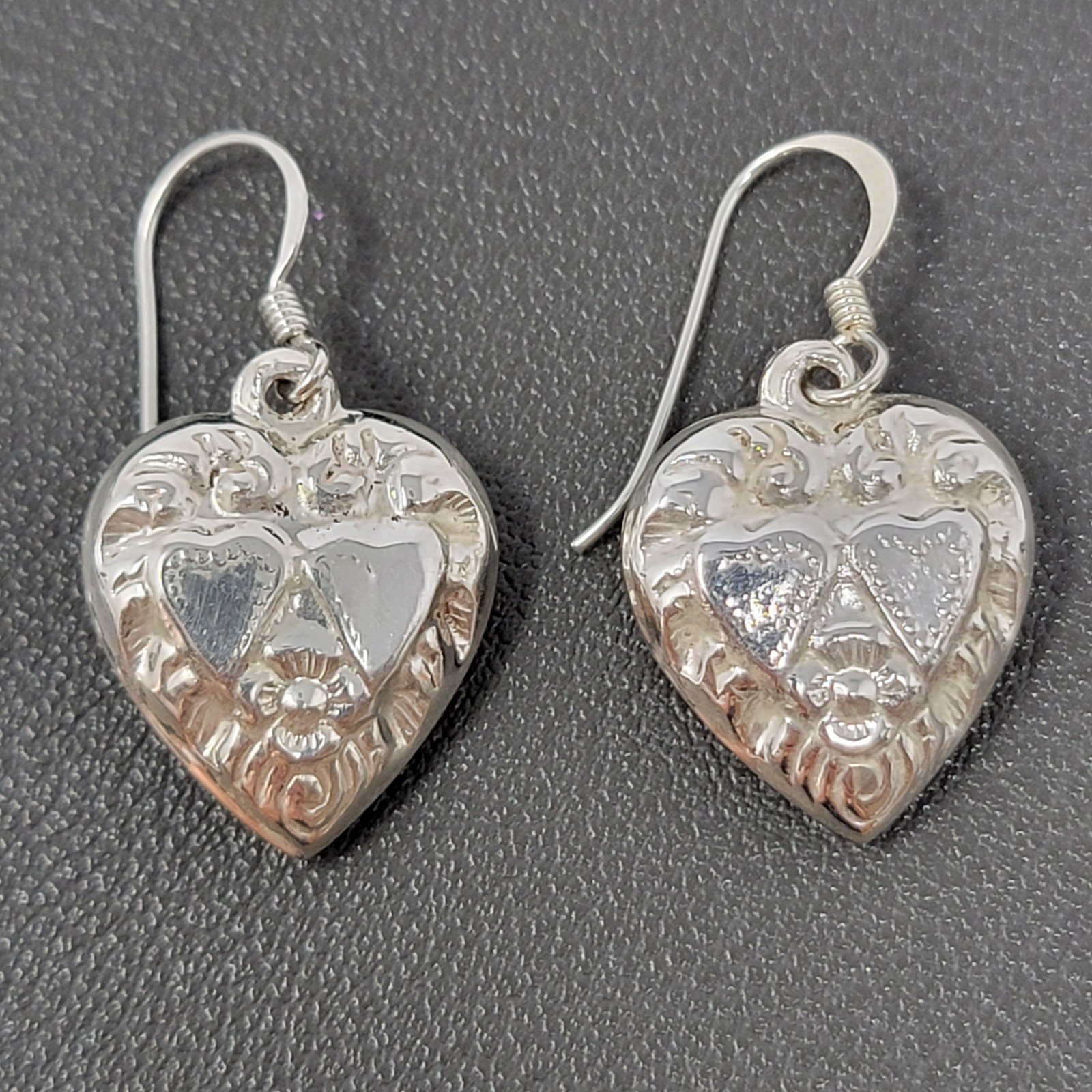 925 Sterling Silver Hearts & Flowers Dangle Drop Earrings