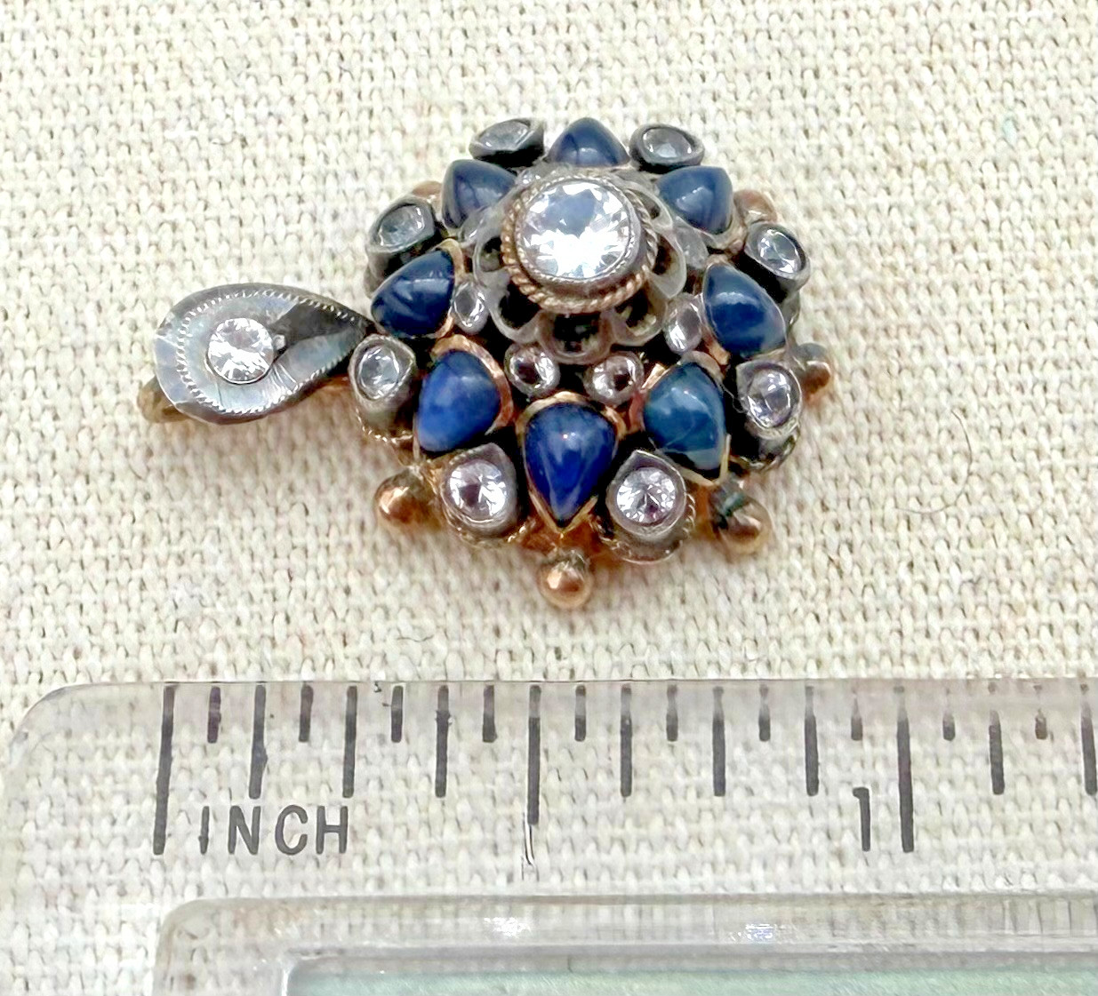Antique Victorian Lapis Lazuli & Colorless Gemstone Cluster Pendant Mixed Metal