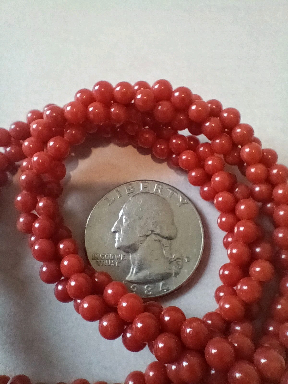 Ox Blood Red Mediterranean Coral Beaded Rope Necklace Vintage Victorian Replica