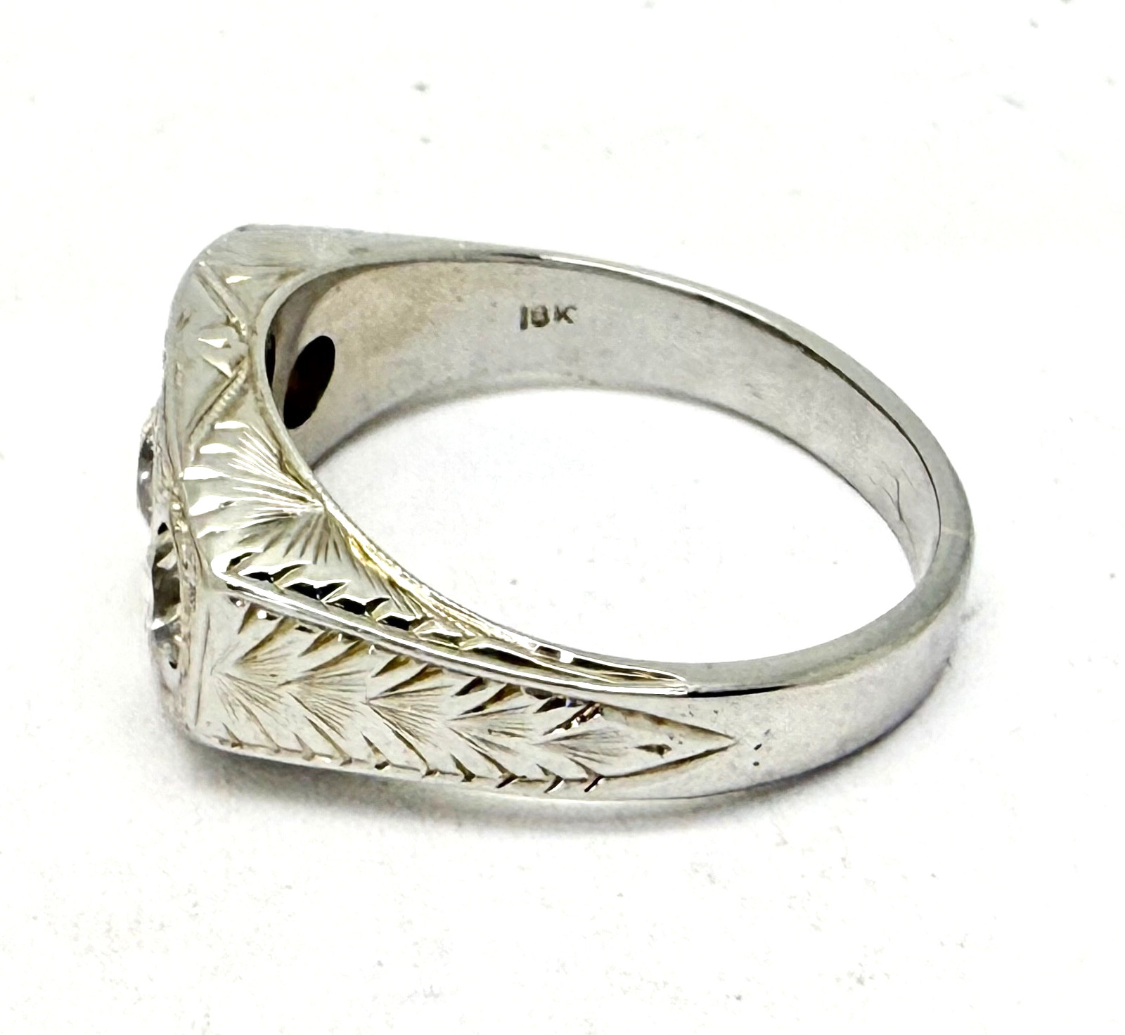 Antique 3 Old European Cut Diamond Ring 18 K White Gold w/Card Appraisal 8.5