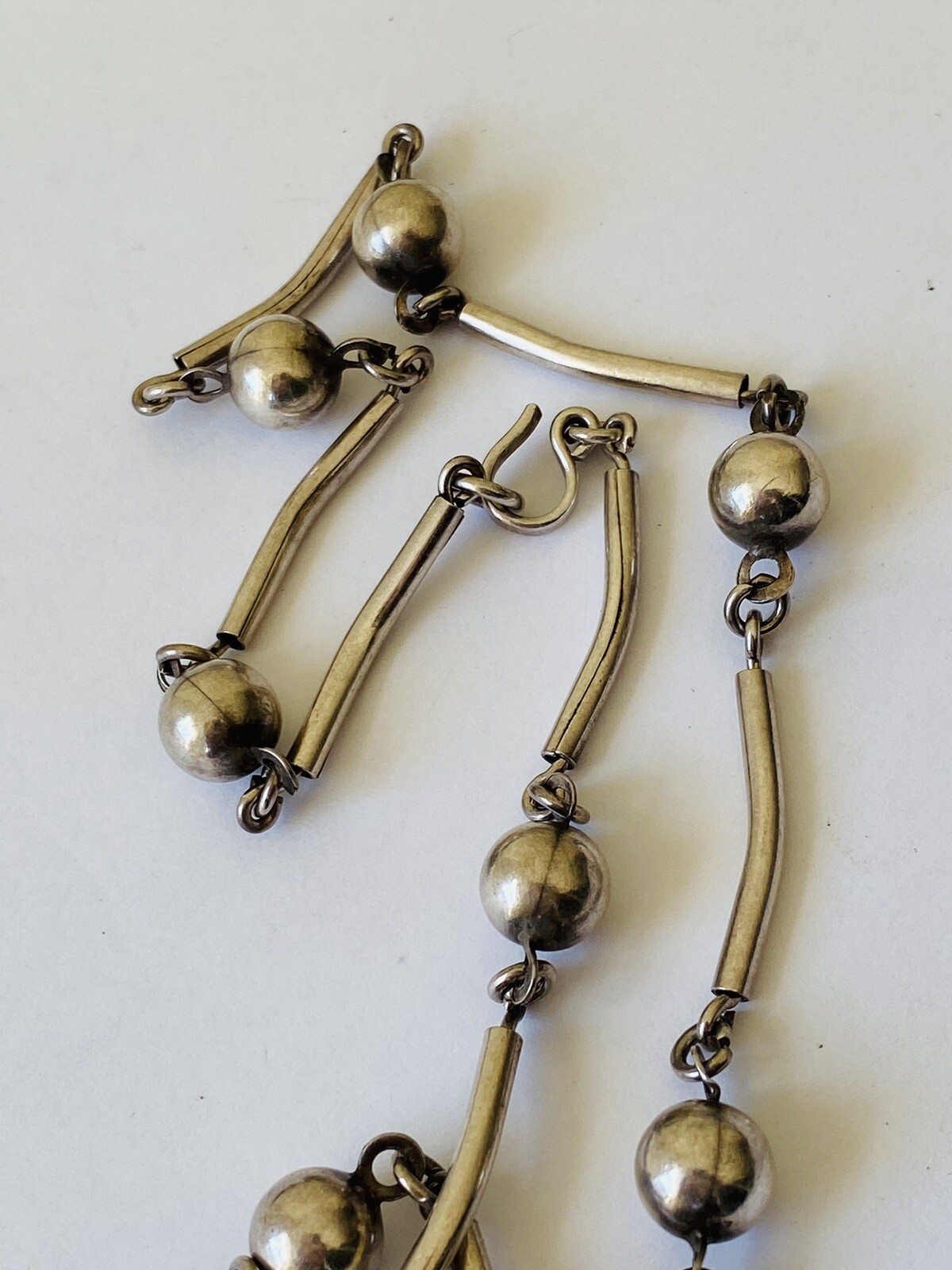 Vintage Sterling Silver Modernist Bar & Ball Bead Station Link Necklace 16-Grams