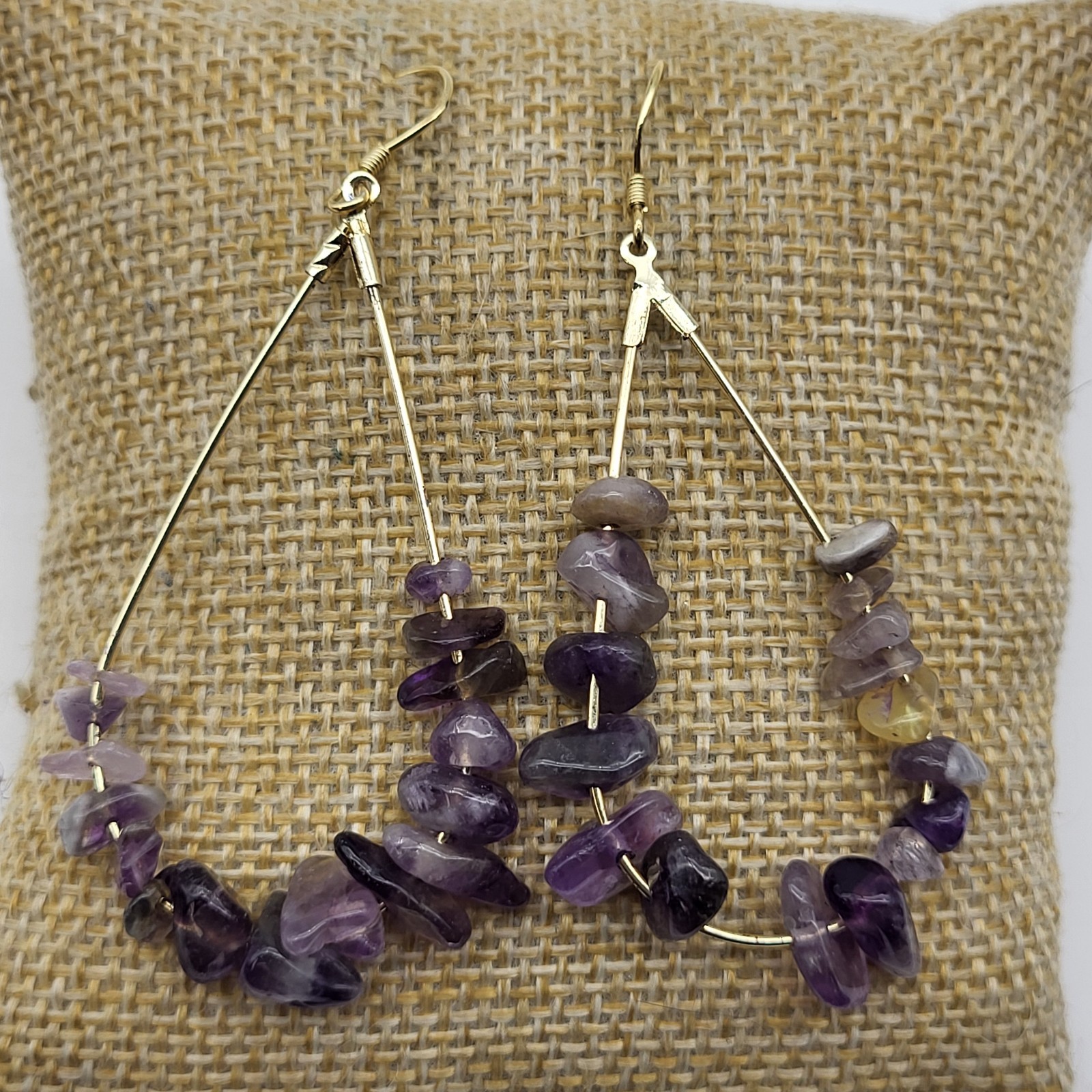 Sterling Silver Gold Plated Purple Amethyst bead teardrop dangle earrings