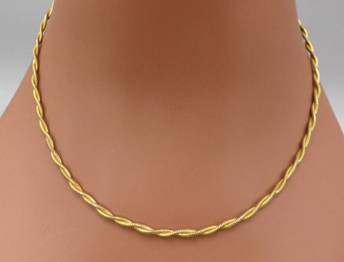 Twisted Double Snake Chain Necklace Specialty Choker Gold Tn 80s Nostalgia 17.5″