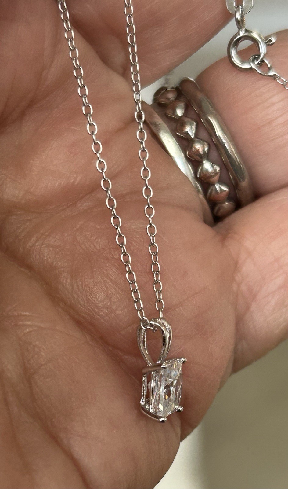 925 Sterling Silver Princess Cut CZ Solitaire Pendant Necklace 18″ 1ct 6mm Italy
