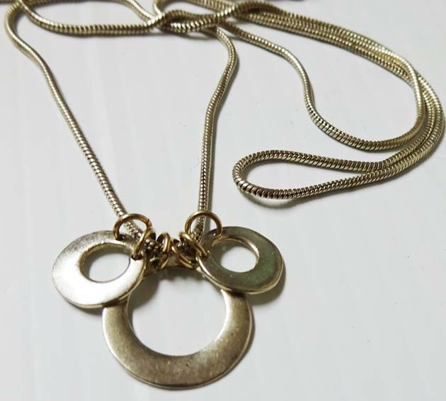 Dainty Vintage Sterling Silver 20″ Necklace w/ Dangly Hammered Circle s Pendants