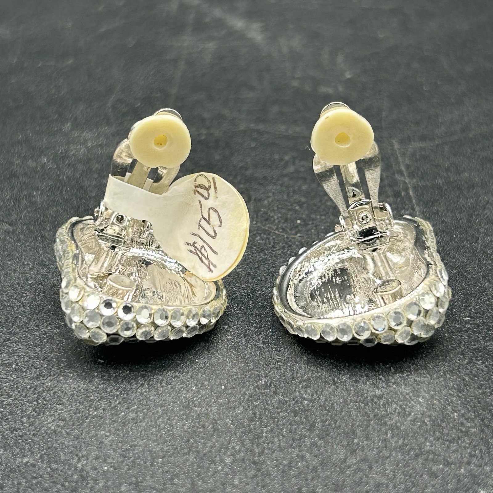 Vintage 80s 90s Rhinestone Clip On Earrings Silver Tone Clear Pave NOS
