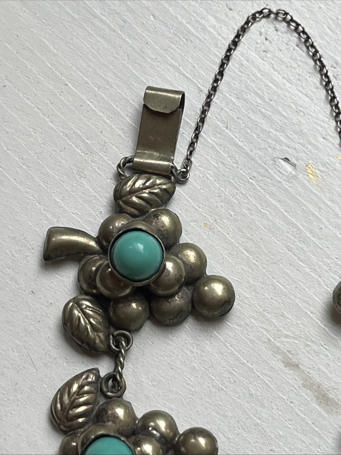 Vintage Mexico Sterling? Turquoise Blue Cabochon 5 Grape Clusters Bracelet 7 “