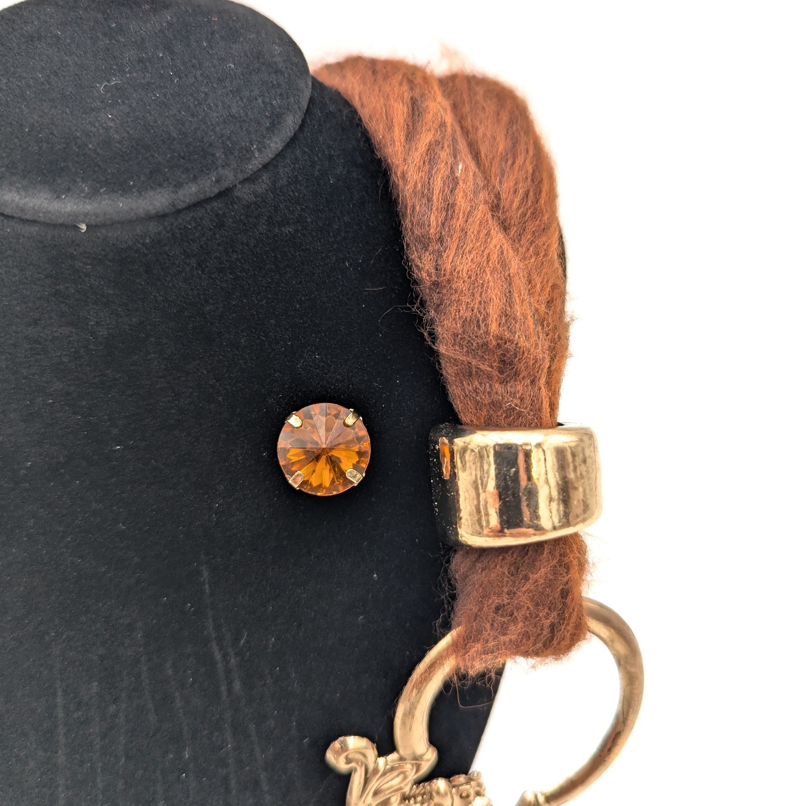 Vintage Victorian Revival Necklace Handmade Macrame Beaded Gold Egyptian Amber