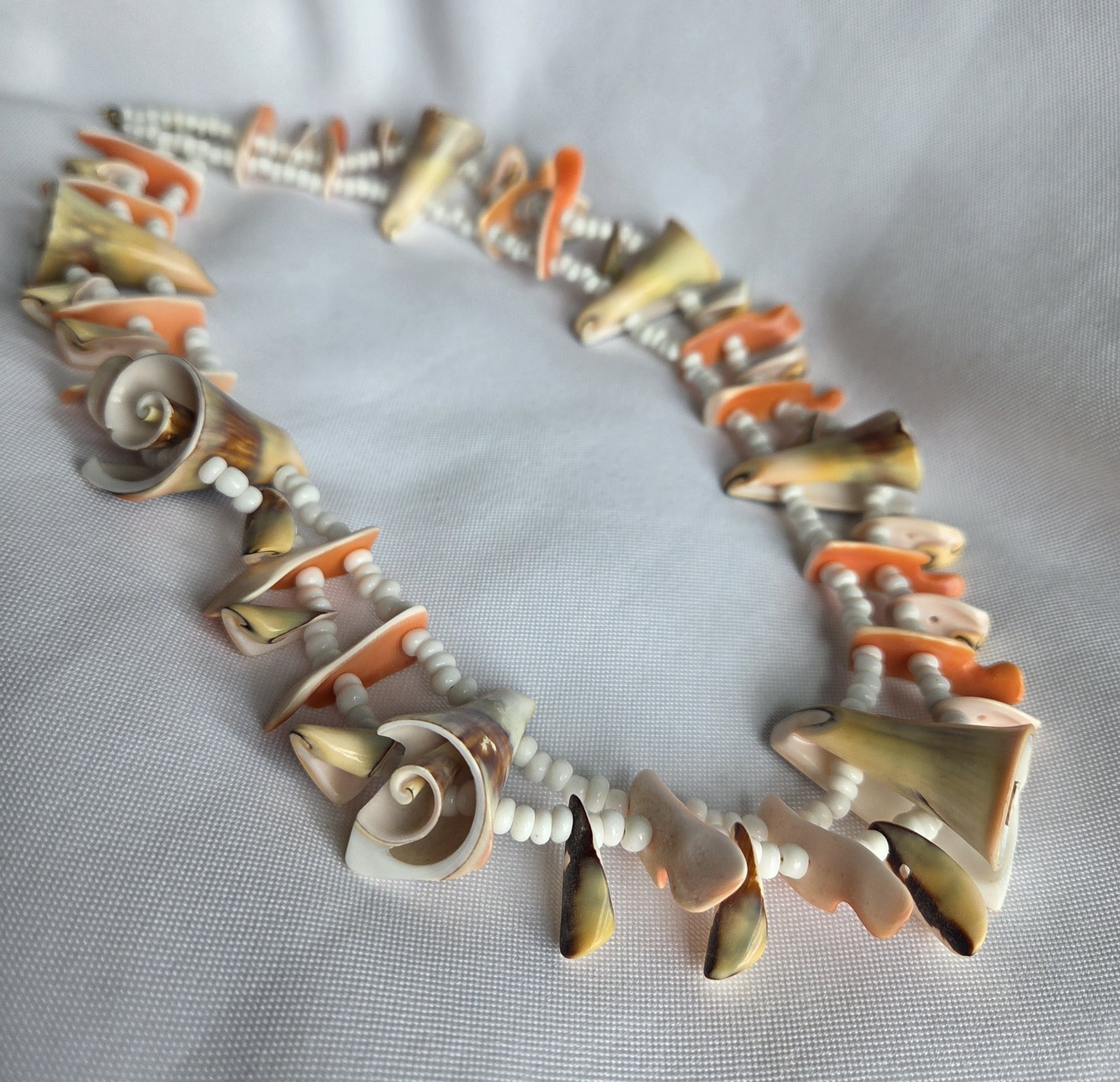 VTG Shells And Glass Beads Double Sided Boho Artisan Eco Nature Summer Necklace