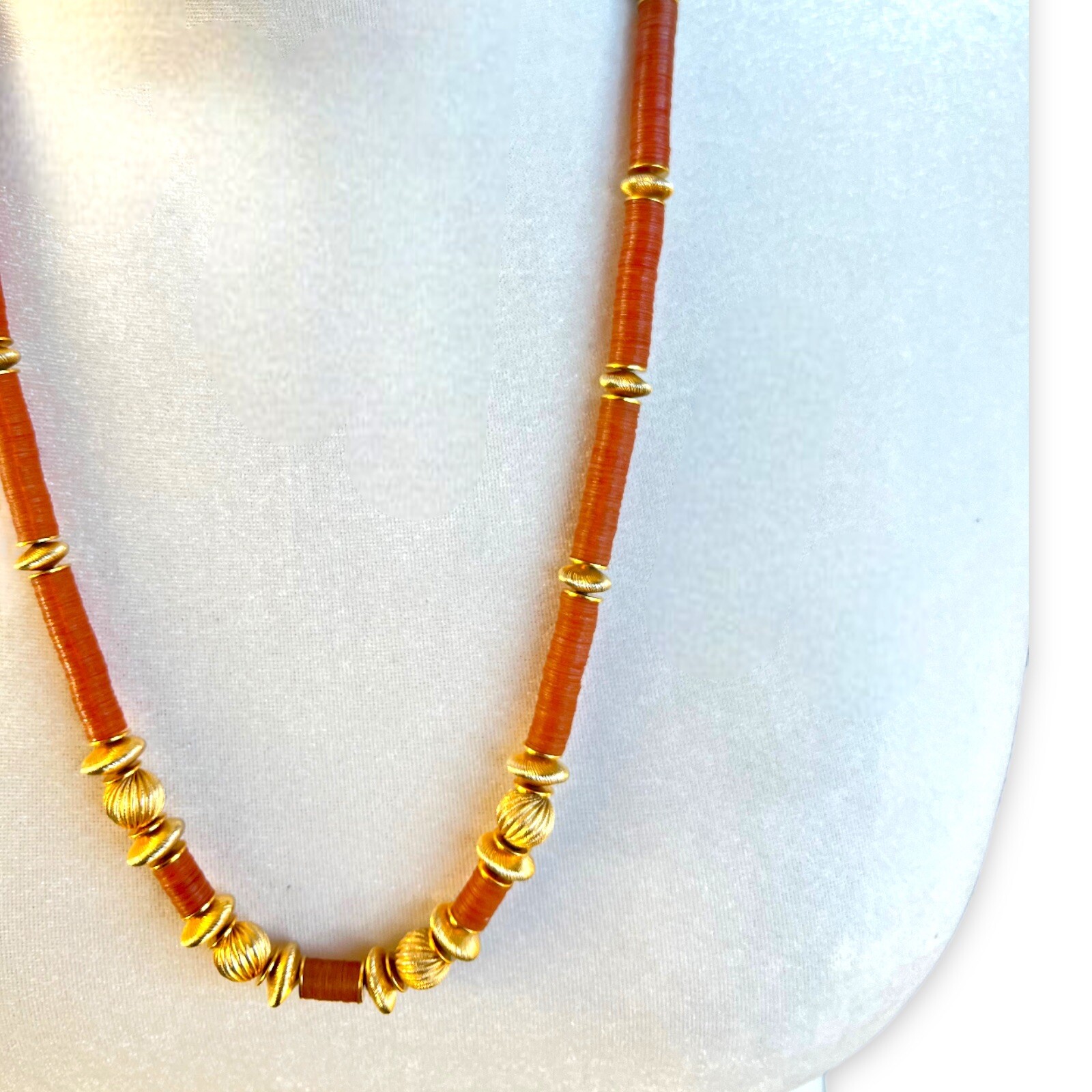 Gay Boyer Necklace Amber Lucite Gold Tone Bead 26″ Vintage Signed