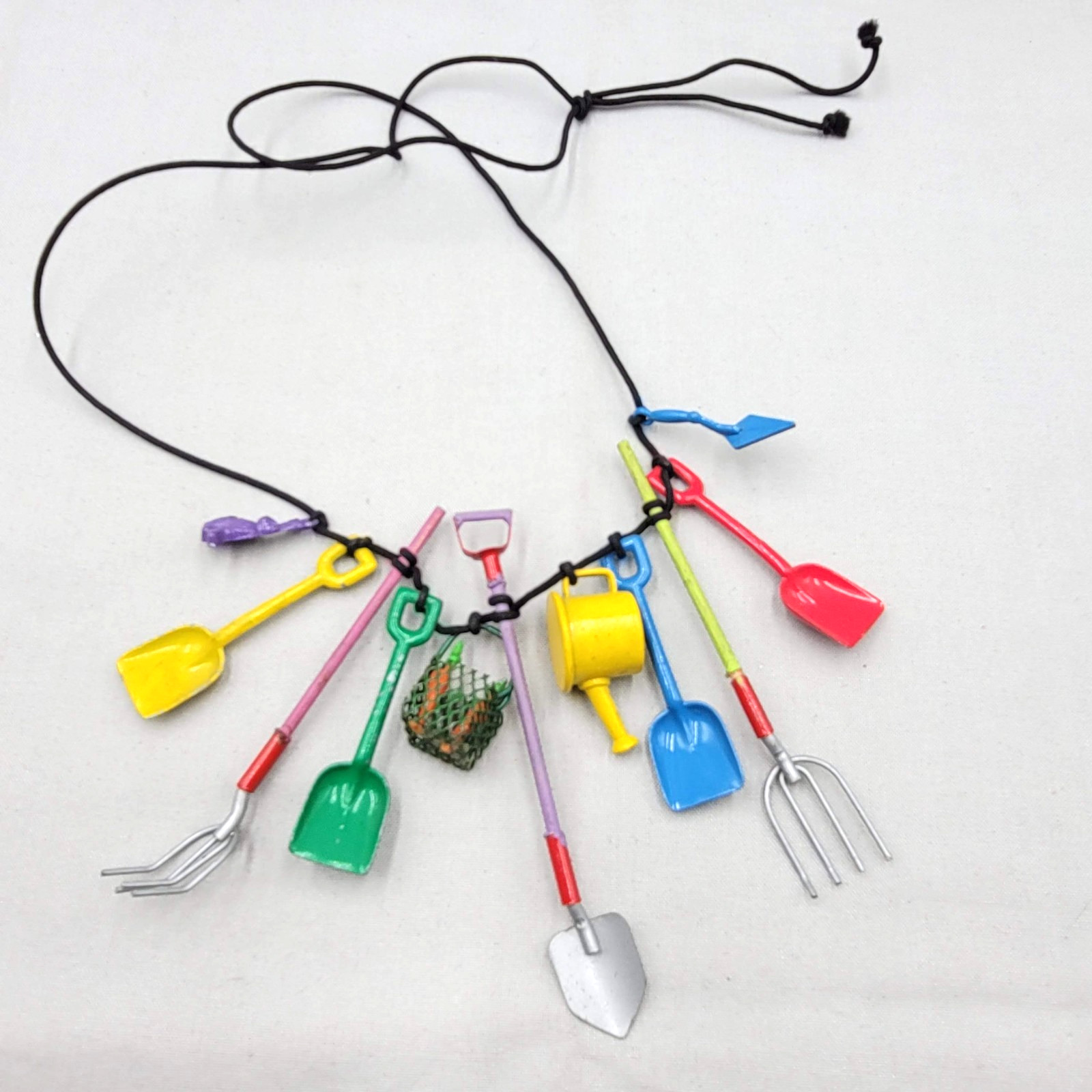 Artisan Gardening Necklace Enamel over Metal Multicolor Miniatures So FUN!