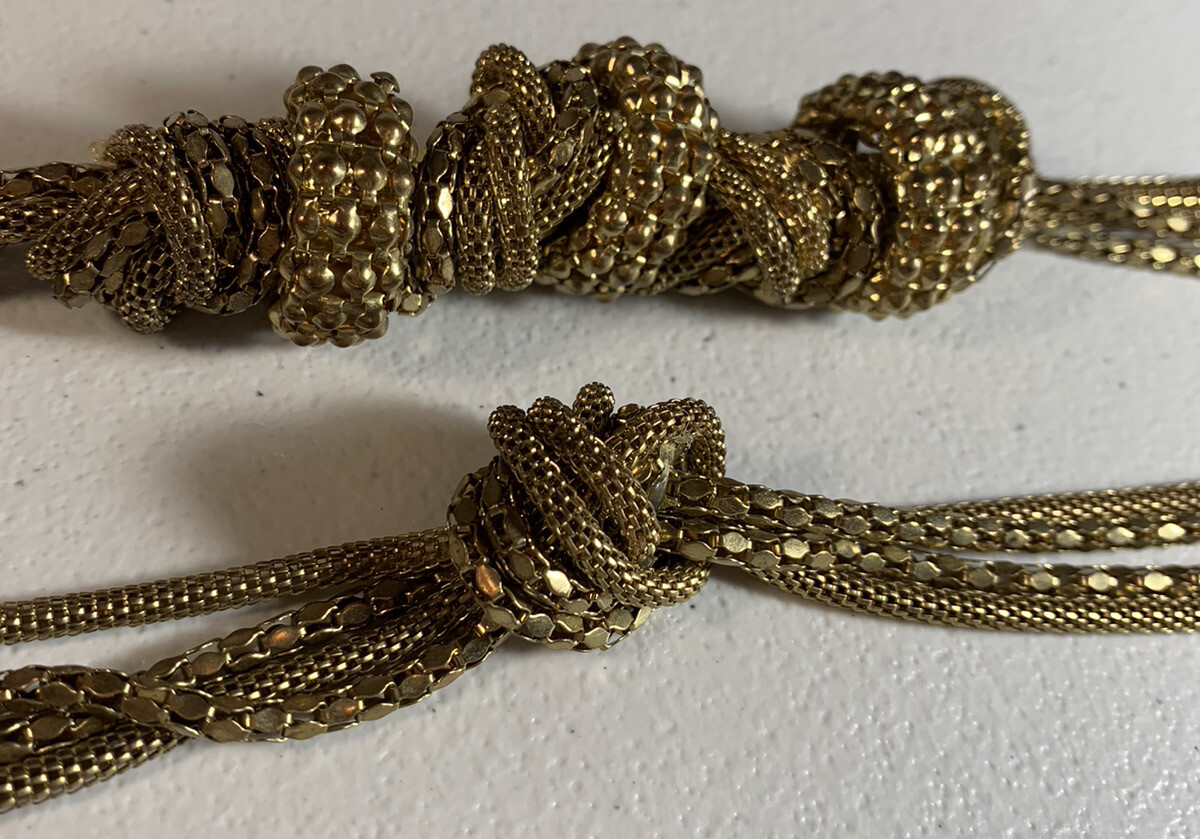 VTG 17” GOLD MESH CHAIN NECKLACE GOLD KNOTS PARTY EVERYDAY COSTUMES