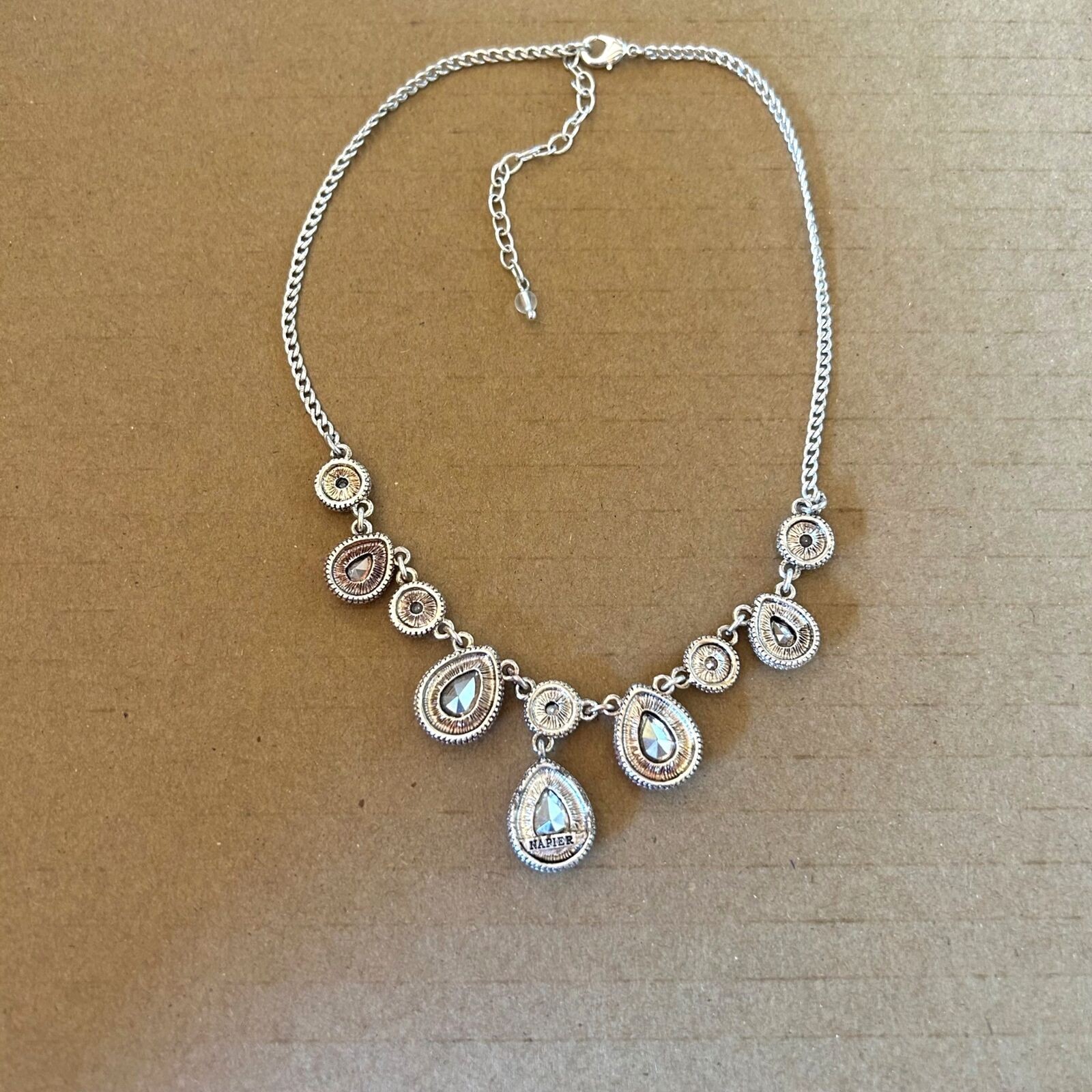 Vintage Napier Silver Tone Multi-Color Pastel Teardrop Necklace