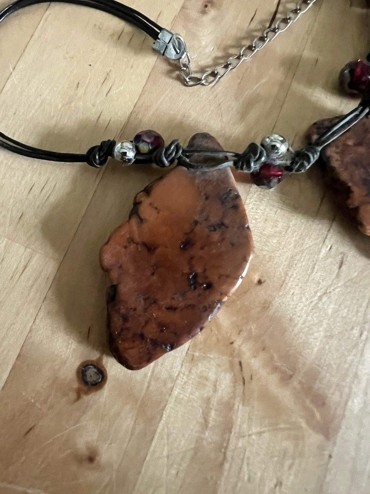 Brutalist Gemstone Necklace Chunky Slab Multi Charm Matching Earrings 18-21” Adj