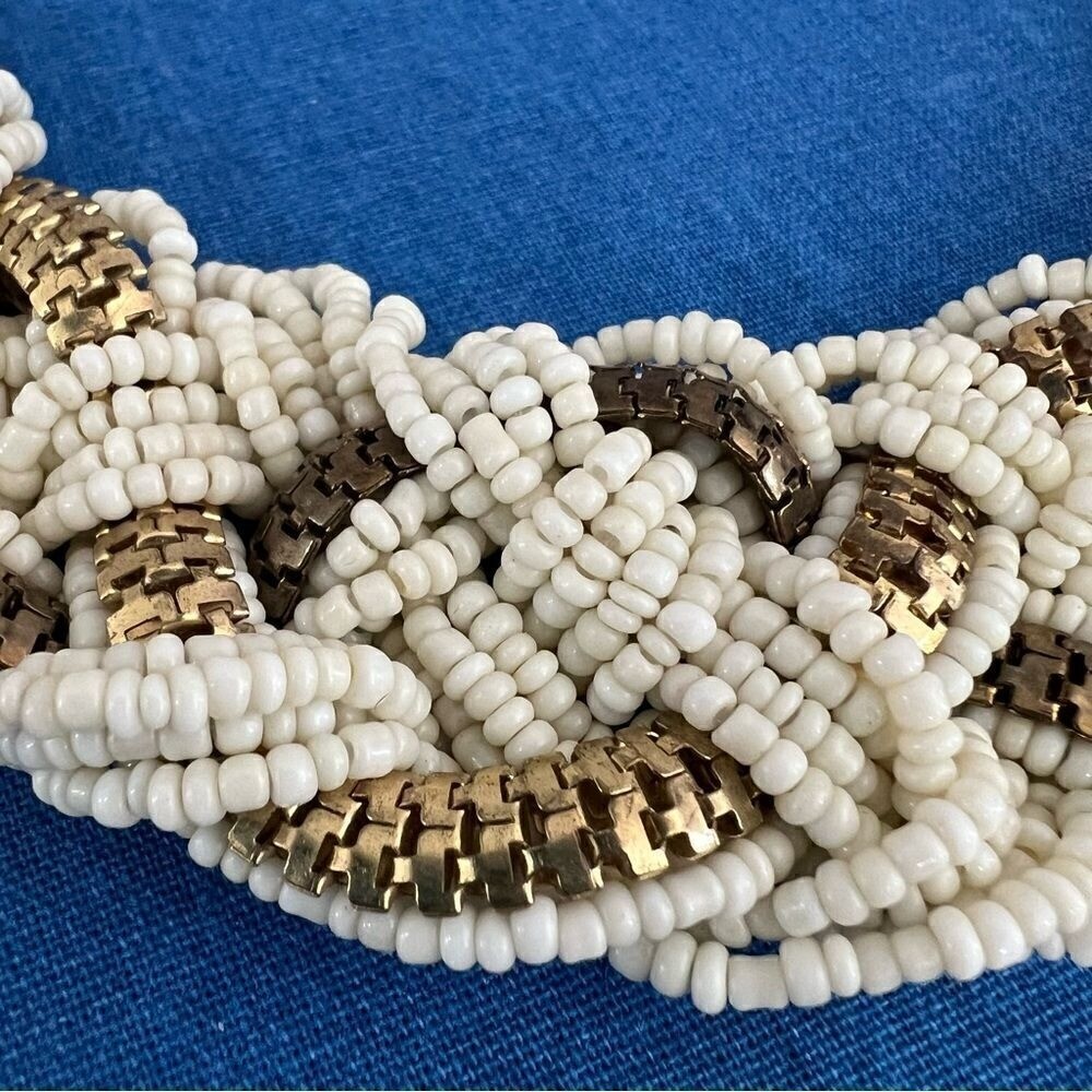 Vintage Ivory and gold beaded rope statement necklace/choker