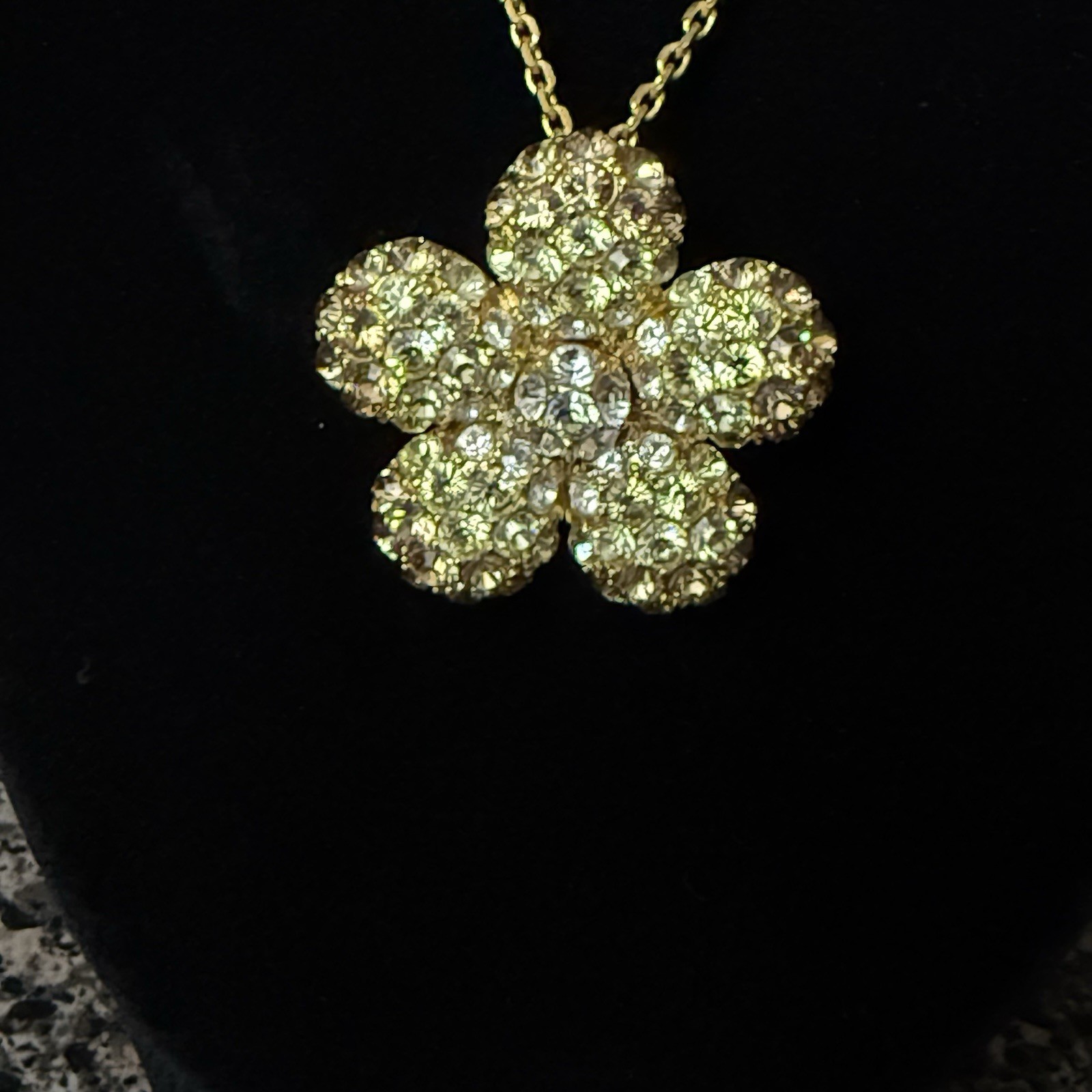 Nolan Miller Pendant Necklace Gold Tone Crystal Flower Brooch 15-17” Chain
