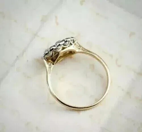 Vintage Cluster Lab Created Diamond Ring Antique Cloud 14K Two-Tone Gold Over