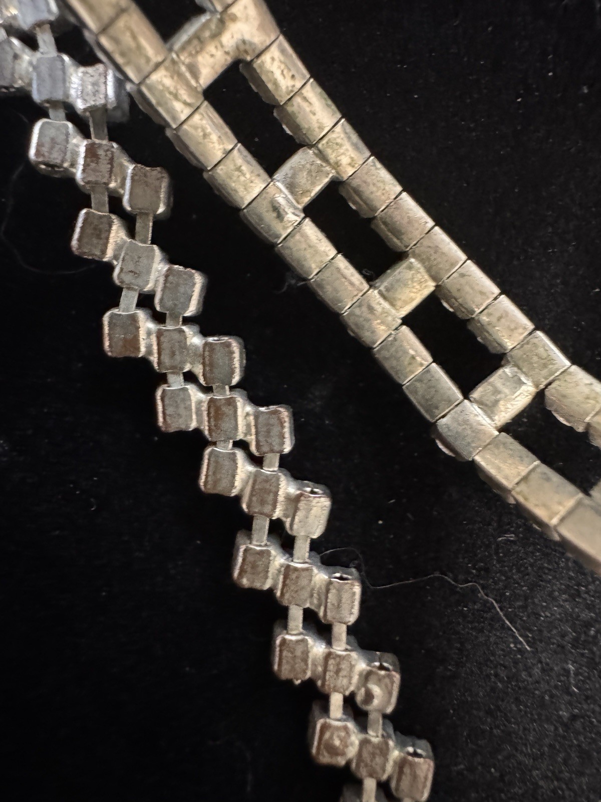 👀 Wow! 1930s–1950s Rhinestone Bracelet Pair Clear Stretch & 7” Black/Clear Link