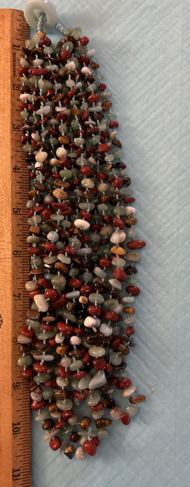 Vtg Multi strand(8)Natural Jade,Tigers Eye,& Jasper Chip Bead Necklace Hand Knot
