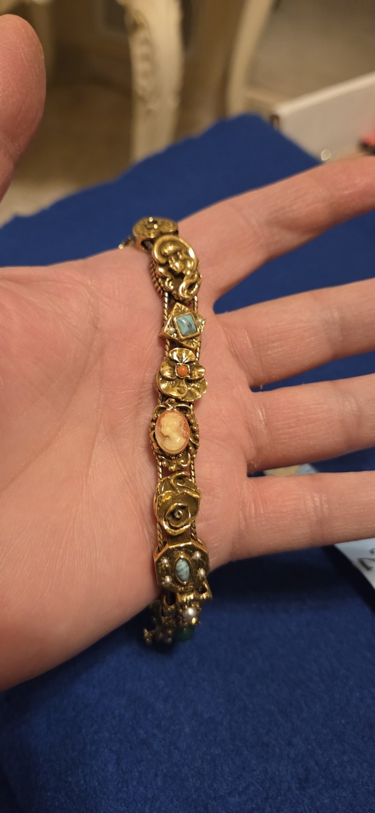 Vintage Goldette NY Victorian Revival Slide A Charm Bracelet. Excellent Cond.