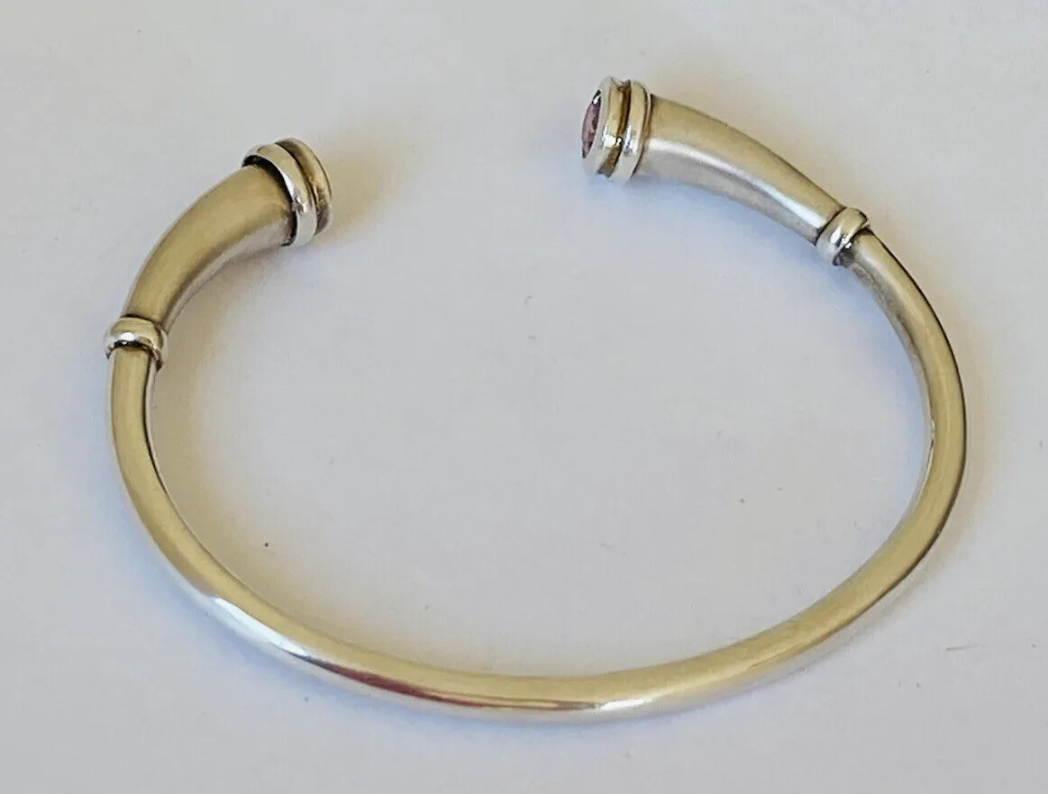 Vintage Sterling Silver Pink & Clear Topaz Cremation Cuff Bracelet