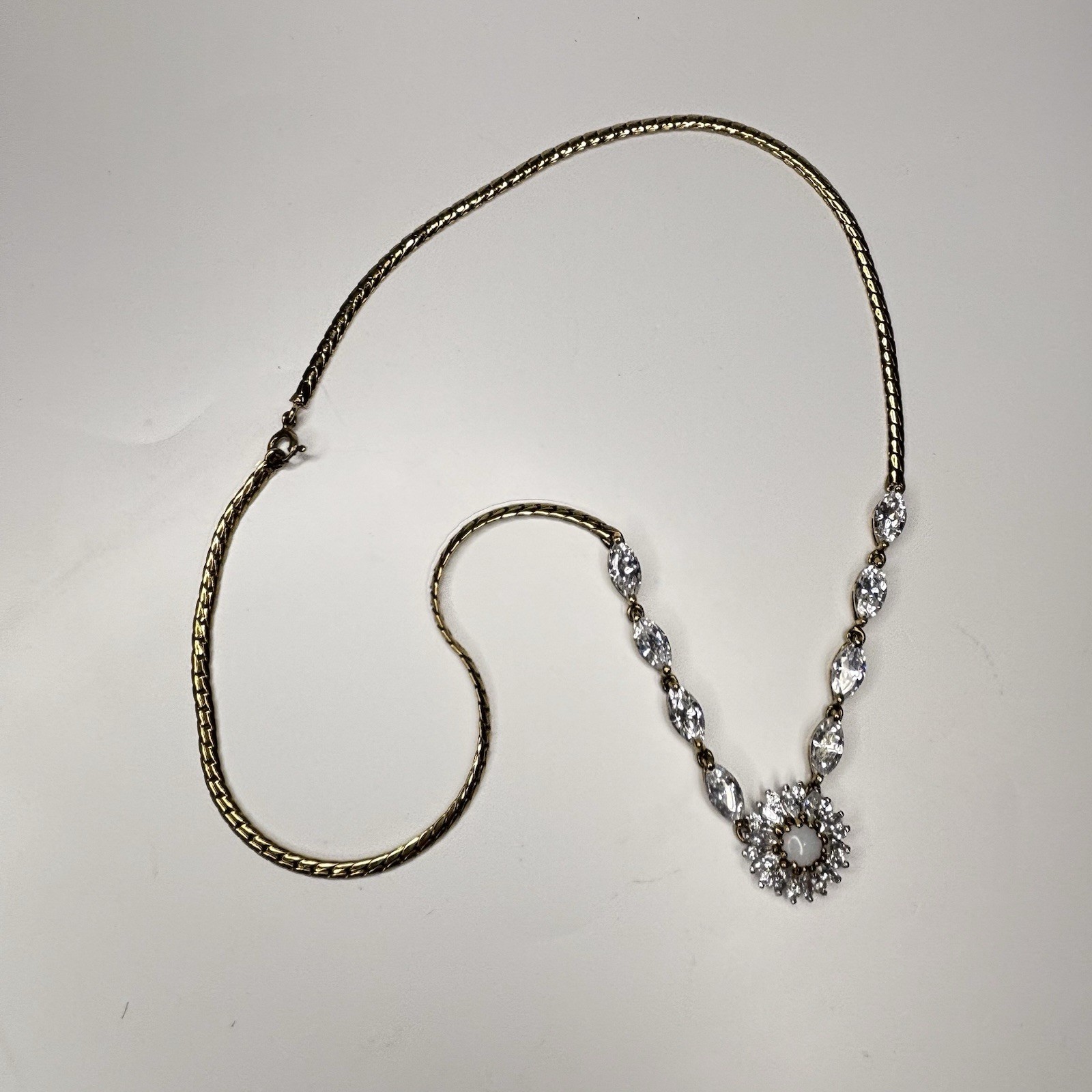 Vintage Vermeil Sterling Hc White Tourmaline Festoon Necklace Art Glass Opal