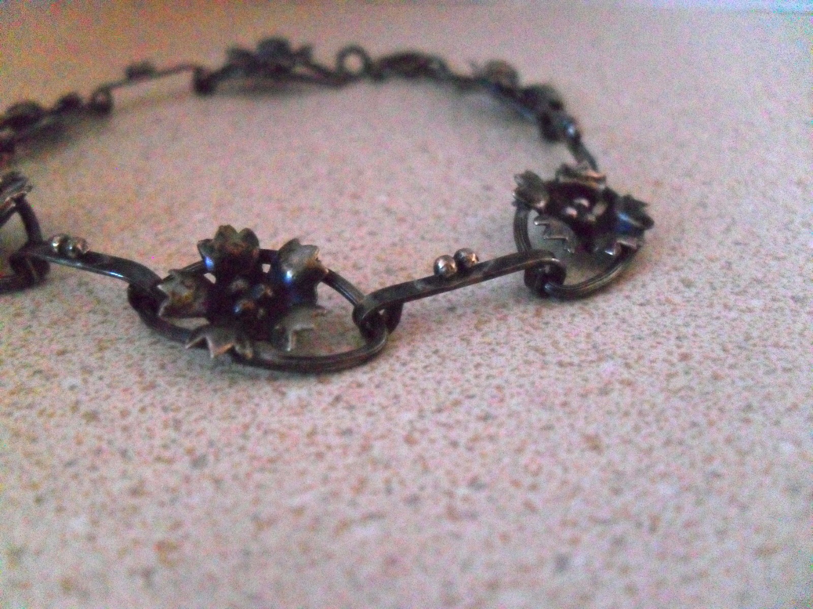 Vtg Sterling Silver Oval Flower Link Bracelet 7 1/2 Inch Art Nouveau Style