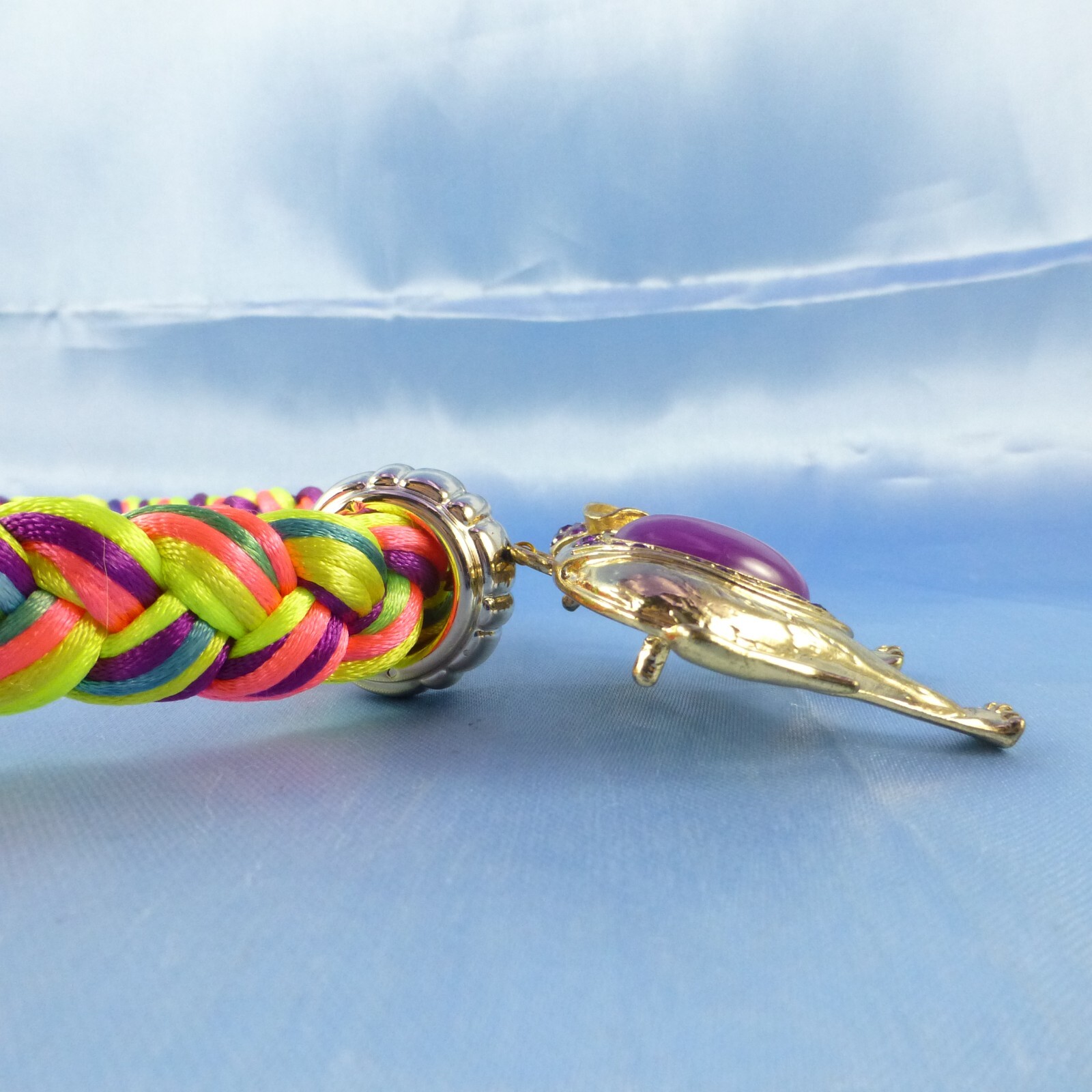 Braided Multi-color Collar Necklace & Elephant Pendant & Purple Rhinestones
