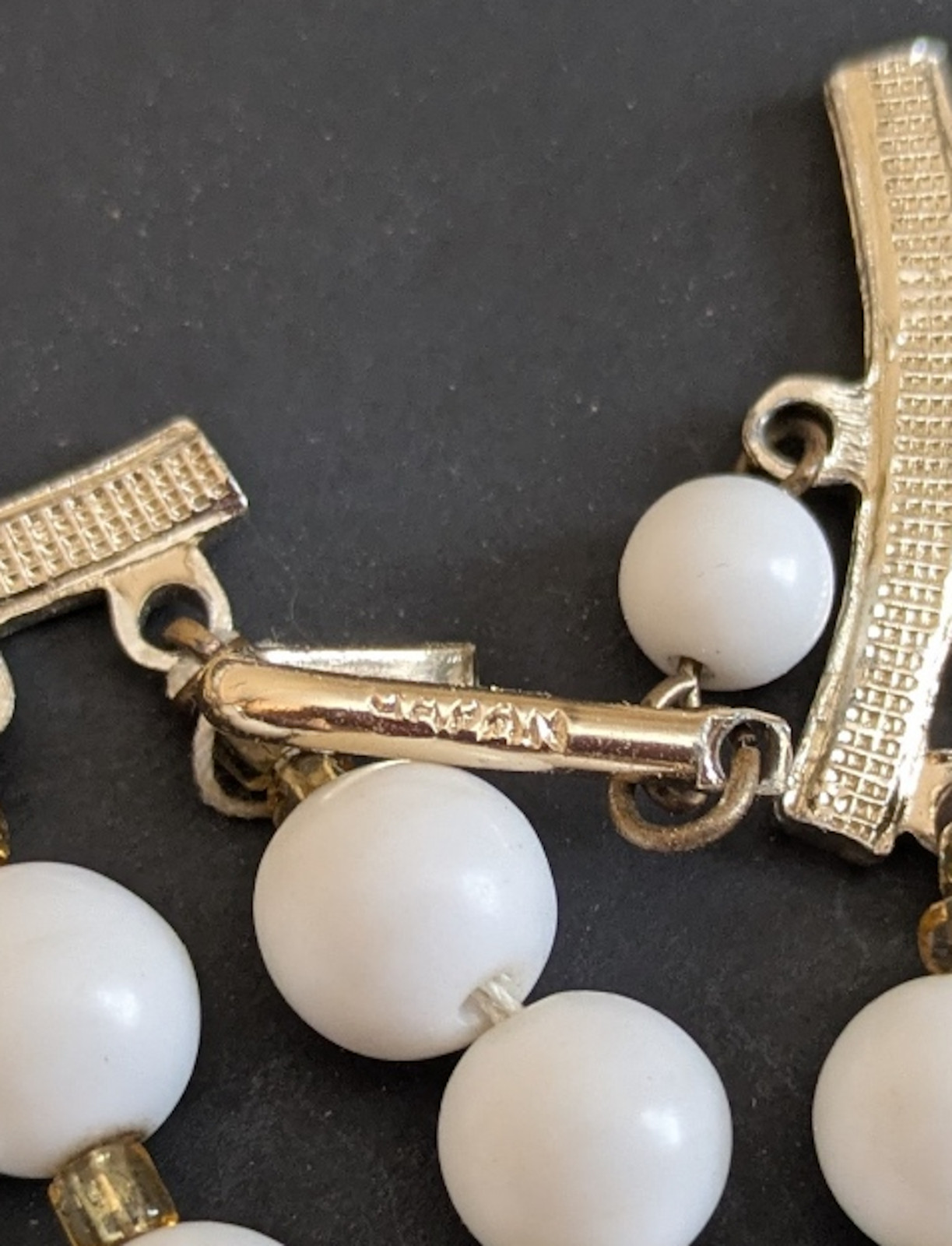 1950s Four Strand White Beads & Austrian Crystal Aurora Borealis Necklace Japan