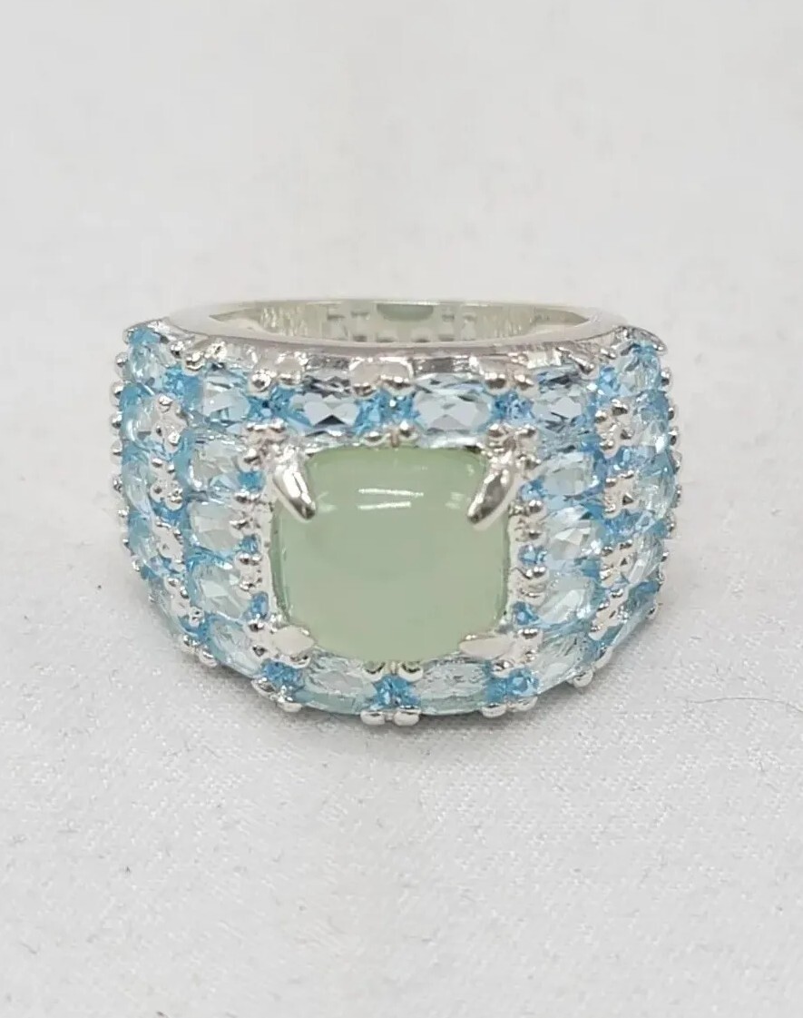 Chalcedony Blue Topaz Ring Size 7 Statement 925 Sterling Silver New In Box HSN