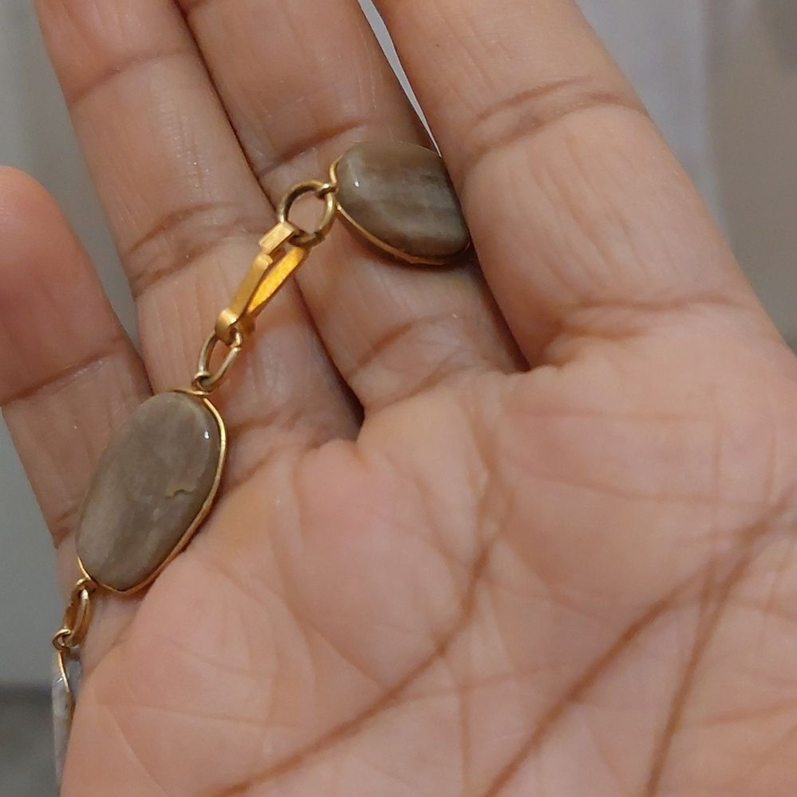 Natural Agate Stones Desert Stripes Wire Wrapped Gold Tone Link Necklace