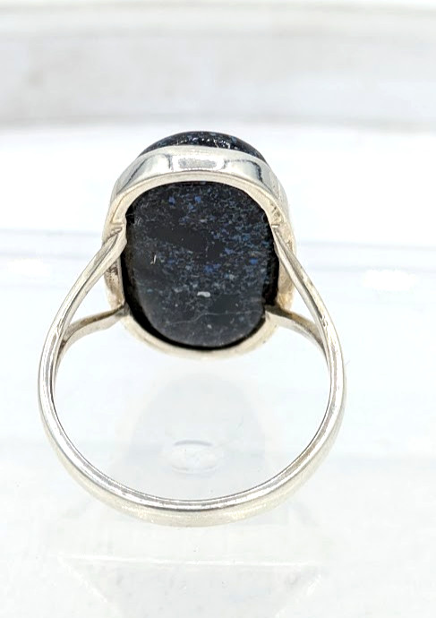 Vintage Sterling Silver Ring Blue Green Composite Opal Look Statement Size 9.5