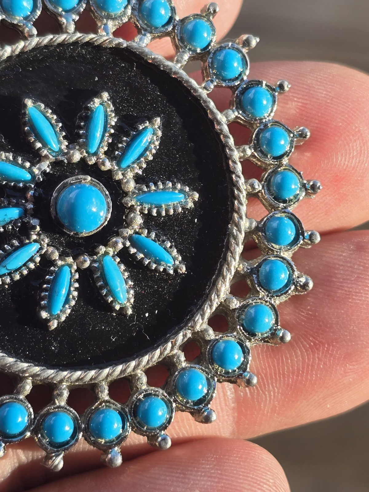 Ella Langley Inspired Western Boho Vintage 1970s Faux Turquoise Cluster Pendant