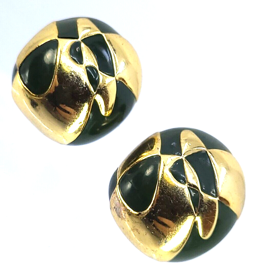 Chunky Vintage Orena Paris Earrings Clip On Jewelry Couture Jade Color Enamel