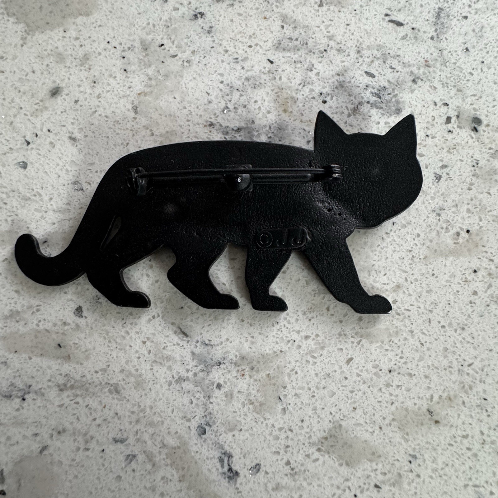 Vintage 1980s/1990s Metal Black Cat Pin Brooch Green Eyes