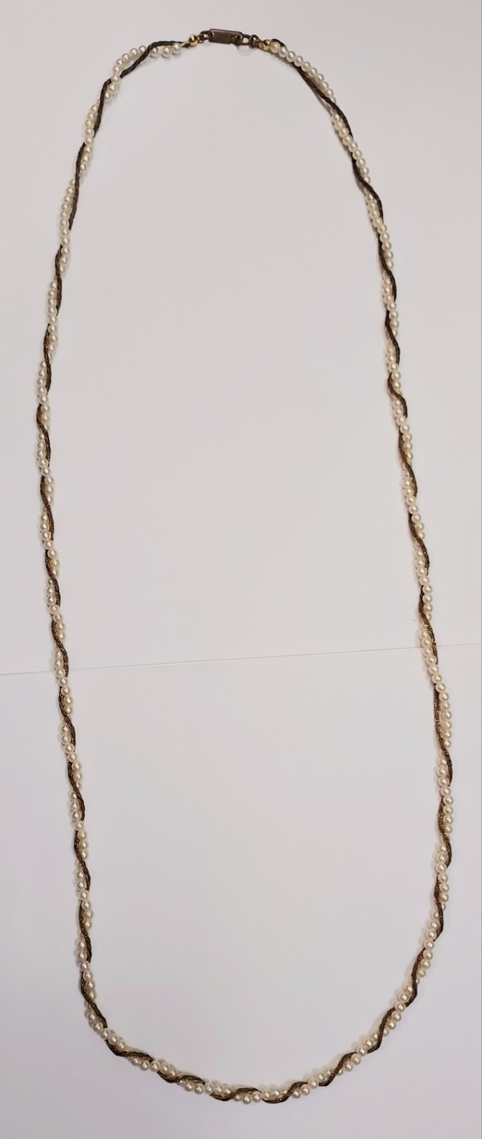 Miriam Haskell Vintage Necklace Faux Pearl Wheat Chain Bronze Tone Signed 34″